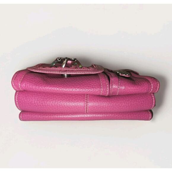 Brighton Pink Leather Croc Embossed Flap Bifold Crossbody Bag Wallet 7.5x6x2.75 - Picture 4 of 11